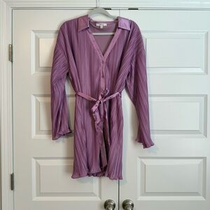 Purple Button-Up Dress with Belt